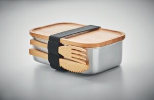 Posodica za malico iz nerjavečega jekla z bambus pokrovom