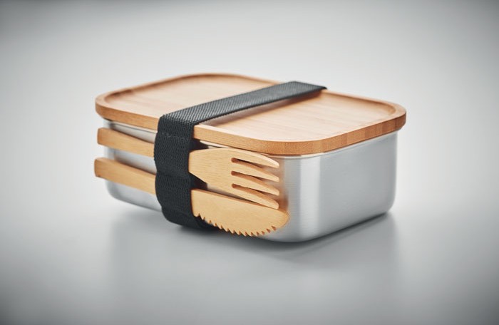 Posodica za malico iz nerjavečega jekla z bambus pokrovom
