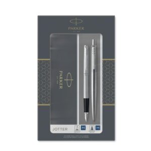 Pisalni set Parker - kemični svinčnik in nalivno pero / srebrn
