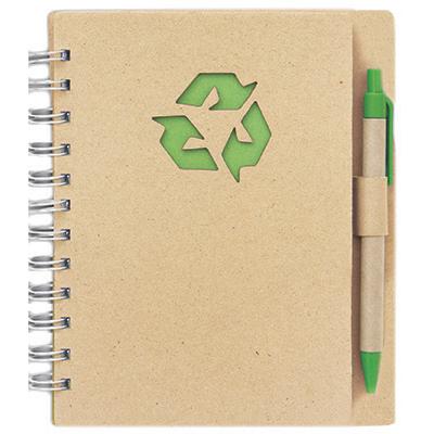 Spiralna črtasta eko reciklirana beležka B6 s kemičnim svinčnikom