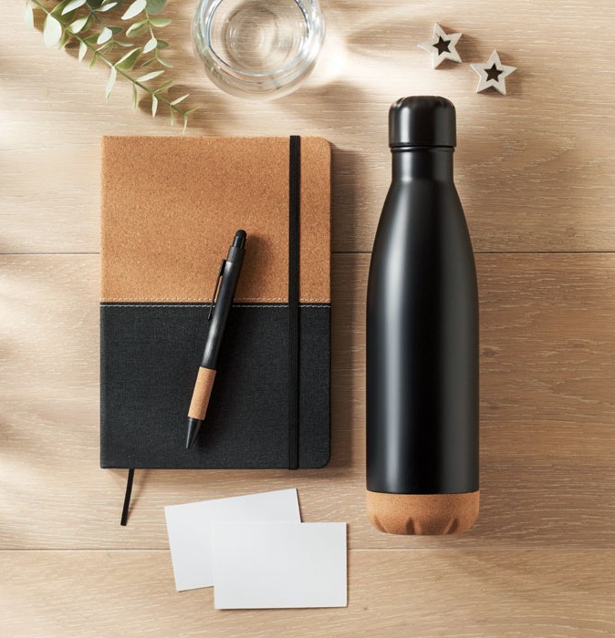 Set črtasta beležka A5, flaška z dvojno steno in kemični svinčnik