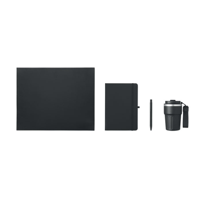 Set črtasta beležka A5, termo lonček in kemični svinčnik