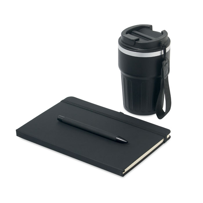 Set črtasta beležka A5, termo lonček in kemični svinčnik